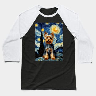 Dog Breed in a Van Gogh Starry Night Art Style Yorkshire Terrier Yorkie Baseball T-Shirt